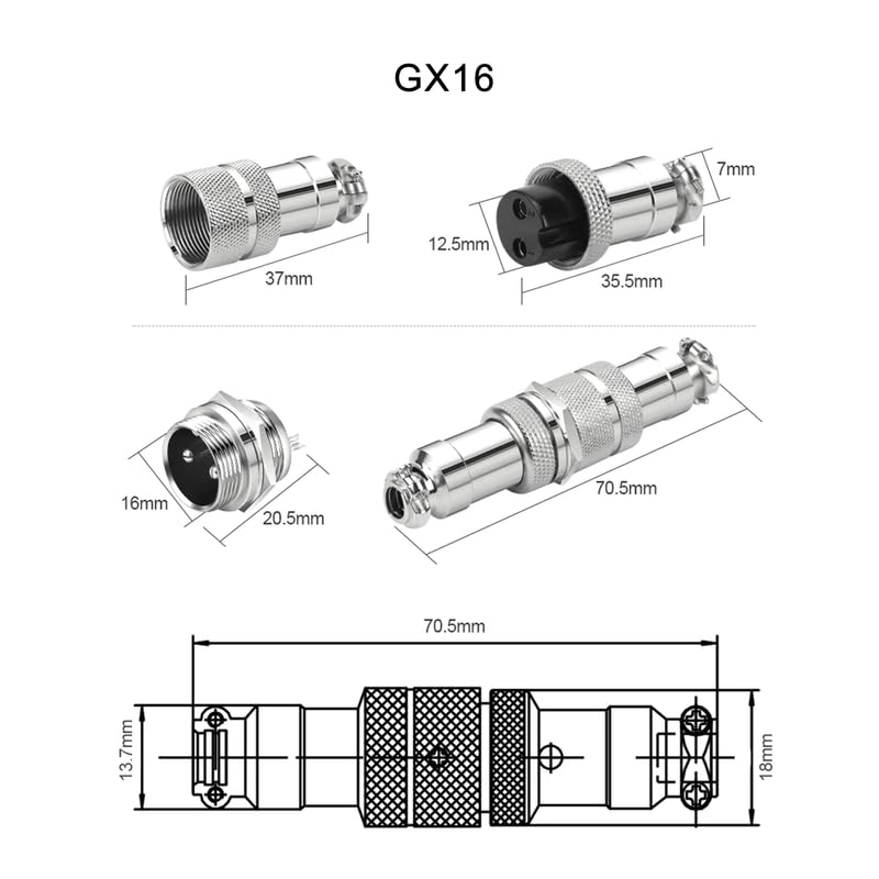 CHALITECK GX16 2pin Male+Female Combination Aviation Plug Socket Connector,Panel Mounted Metal Circular Adapter Connector 7A/125V,16mm,Welded,for Electrical and Electronic Connections 5Set - Image 2